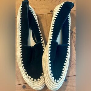 Michael Kors women’s Bahia black Suede Espadrille Flats w/beige/Jute Trim 8.5